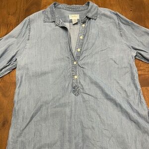 Neiman Marcus LS Lightweight Blue Jean Shirt with Roll Up Sleeves